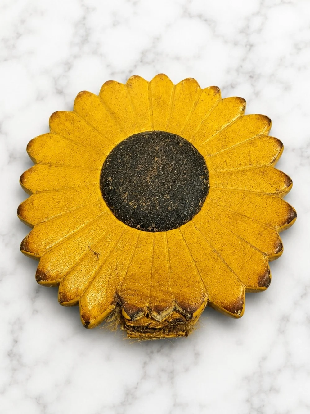 Vintage Coach Sunflower Leather Keychain – Rare Floral Bag Charm – Repair/Parts